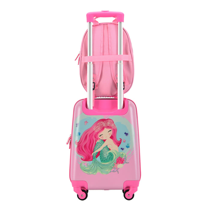 BONTOUR 2 pcs kids' luggage set, backpack + trolley, scratch-resistant (Mermaid)